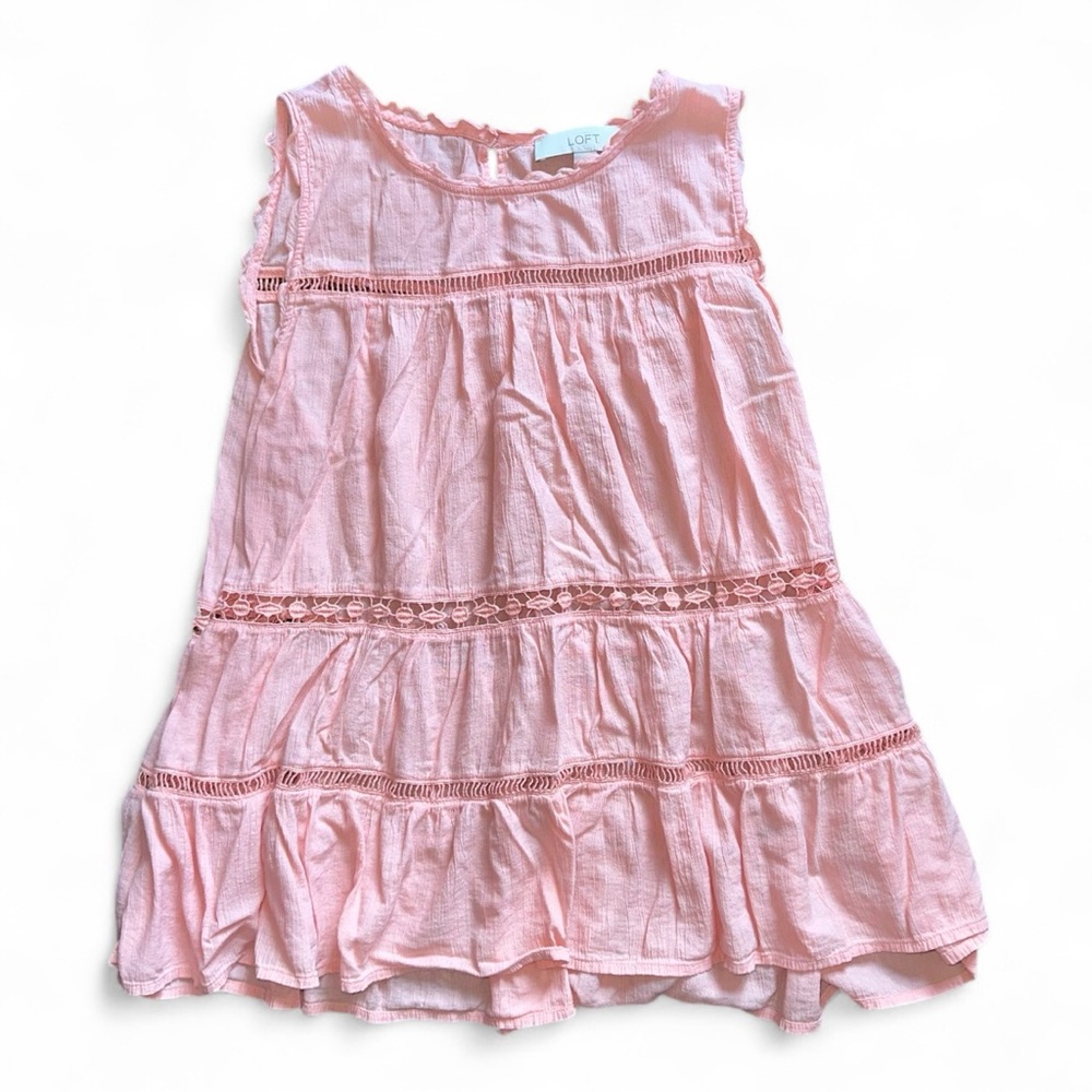 LOFT Pink Tiered Ruffled Scoop Neck Cotton Blouse Size Medium
